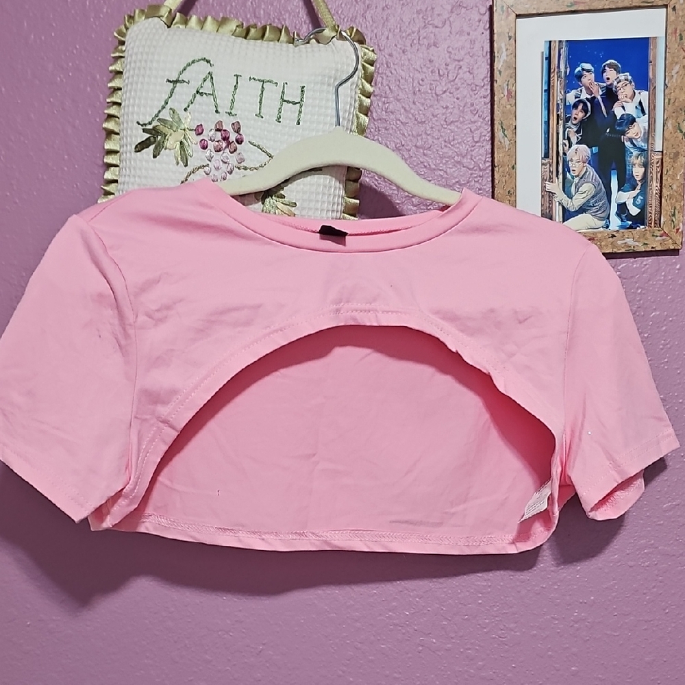 SHEIN Light Pink Kids Short Sleeve Crop Top